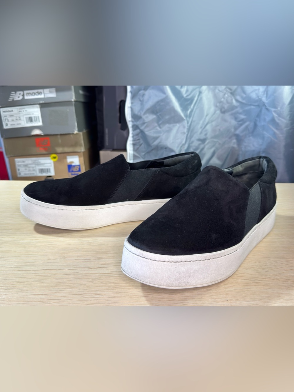 Vince Warren Platform Loafers Slip-On Sneaker Women Size 10M Black Suede Shoes